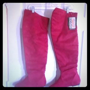 Red over the knee boots